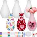 6 Set Mother's Day Ceramics to Paint DIY Your Own Ceramic Painting Kit for Crafts Vase to Paint Unpainted Plaster Paintable Kit Mother Art DIY Craft Supply with Brush Palette for Adult(Delicate)