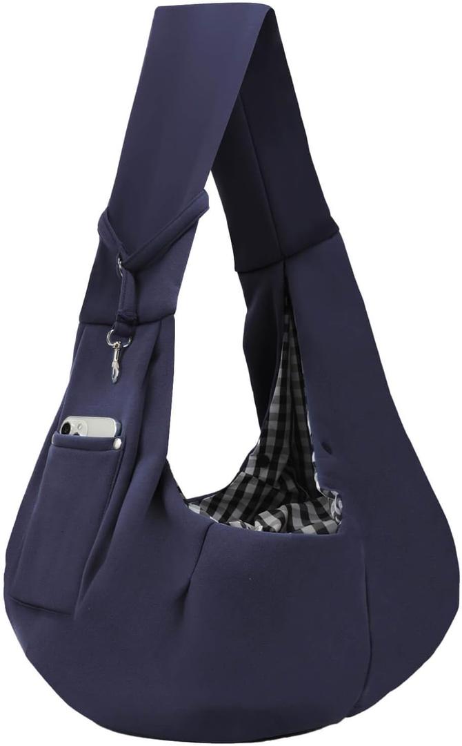 Dog Carrier Sling - Reversible Puppy Carrier Purse with Storage Pocket, Hand-Free Dog Sling Carrier for Carry Small Dogs and Cats, Travel Safety Harness, Dog and Cat Harness (Dark Blue)