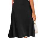 MEROKEETY Women's V Neck Ribbed Knit Midi Dress Short Sleeve Button Elegant Bodycon Sweater Dresses (X-Large, Black)