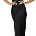 Satin V Neck Puffy Sleeves Silk Midi Dresses Empire Waist Elegant Tie Back Formal Cocktail Dress for Women Wedding Guest XL