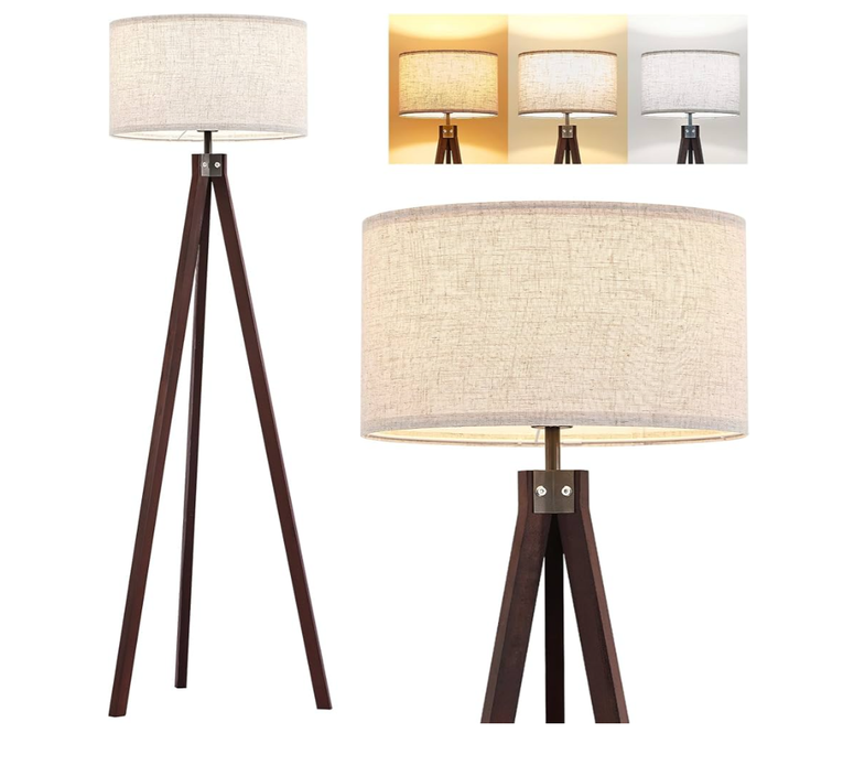 ALLDIO Tripod Floor Lamps for Living Room, Modern Standing Lamp with Drum Shade, Simple Industrial Tall Lamp, 9W LED Bulb Included  Brass
