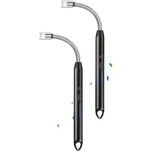 ELCELC 2 Pack Electric Candle Lighter Plasma Flameless Arc Windproof 360° Long Neck Flexible with LED Power Display Lighters for Candle for BBQ, Grill, Camping, Fireplace, Stove