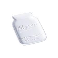 White Ceramic Mason Jar Trinket Dish, 12 inch Lenght, 2 Pack