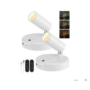 EZVALO Spot Lights Indoor, 5500mAh Rechargeable Picture Lights with Remote, Wireless Mini Art Accent Spotlights with Timer & Dimmable, 3-CCT, Uplights Indoor for Plants, Display (2-Pack-White)