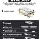 Chafing Dishes for Buffet, 8 Qt High Grade Chafing Dish Buffet Set, Rolled-Edge Design Food Warmers for Parties, Buffet, Wedding, Birthday, Camping 4 Pack 6 Pans [Half Gold]
