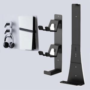 Wall Mount Kit for PS5 with Controller and Headphone Holders, Compatible with PS5 Pro/Slim, Black