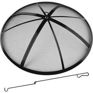 Fire Pit Spark Screen, Fire Pit Screen 36 Inch Round with Handle & Poker, Collapsible Heavy Duty Mesh Fire Pit Cover Fire Pit Lid for Outdoor/Patio/Backyard/RV Camping/Beach (Black)