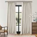 Pinch Pleat Extra Long 120 Inch Blackout Curtains for Living Room 2 Panels Set 100% Black Out Flax Burlap Natural Beige Cream White Pleated Drapes Room Darkening Luxury High Ceiling Windows Curtain
