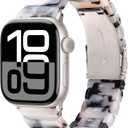 V-MORO Resin Band Compatible with Apple Watch Series 7/8/9/10 41mm/40mm/38mm/42mm Fashion Strap for iWatch Series 6/5/4/3/2/1/SE/SE2 Lightweight Bracelet Wristband Women Men(Classic Ivory Tortoise) (Classic-Tortoise Stone Flower-Starlight)
