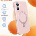 Liquid Silicone Case for iPhone 16 with Magnetic Ring Stand, [Upgraded Camera Lens Protection] [Mil-Grade Drop Shockproof] Anti-Scratch Microfiber Lining Silicone Case(Pink)
