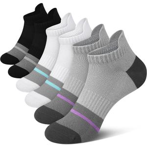 Gonii Women's Ultra-Thin Lightweight No-Show Ankle Socks - Seamless Toe Design, Non-Slip Arch Band (6 Pairs) for Running (2 Black+2 White+2 Grey)