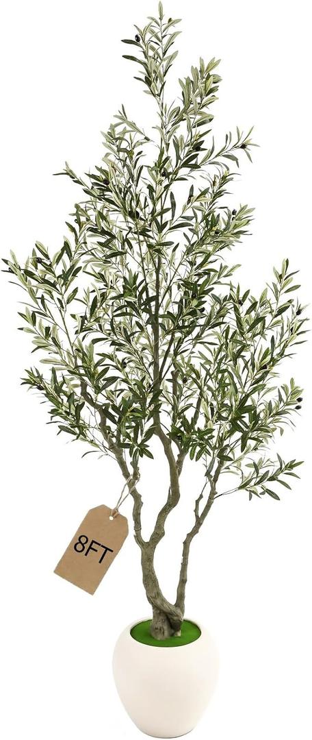 8ft Faux Olive Tree Artificial Indoor,Fake Olive Tree with Pot,Large Olive Branches and Lifelike Fruits,for Home Office House Living Room Decor