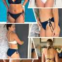 Zmart String Tie Side Bikini Bottoms - Women Full Coverage Swimsuit Bottom Mid Rise Mid Waist Swim Bathing Suit Bottom (Black, M)