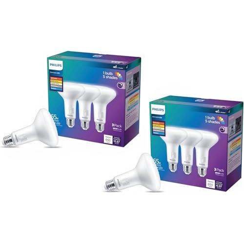 PHILIPS LED 65W BR30 6-Pack Selectable White Multi-CCT 650 Lumen (7.2 = 65W) Dimmable Frosted Flicker-Free Light Bulbs