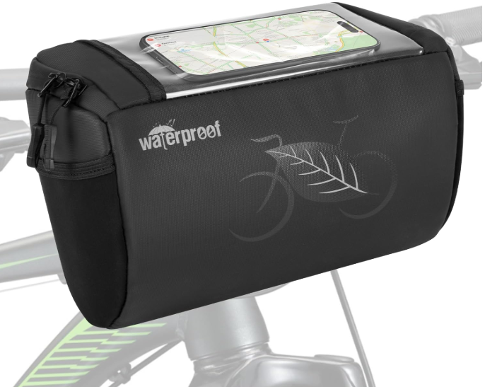 WOTOW Bike Waterproof Handlebar Bag, Bicycle Front Basket Pack with Touch Screen Phone Holder, Reflective Storage Pouch 3L for Men Women Kids Outdoor Road MTB Cycling