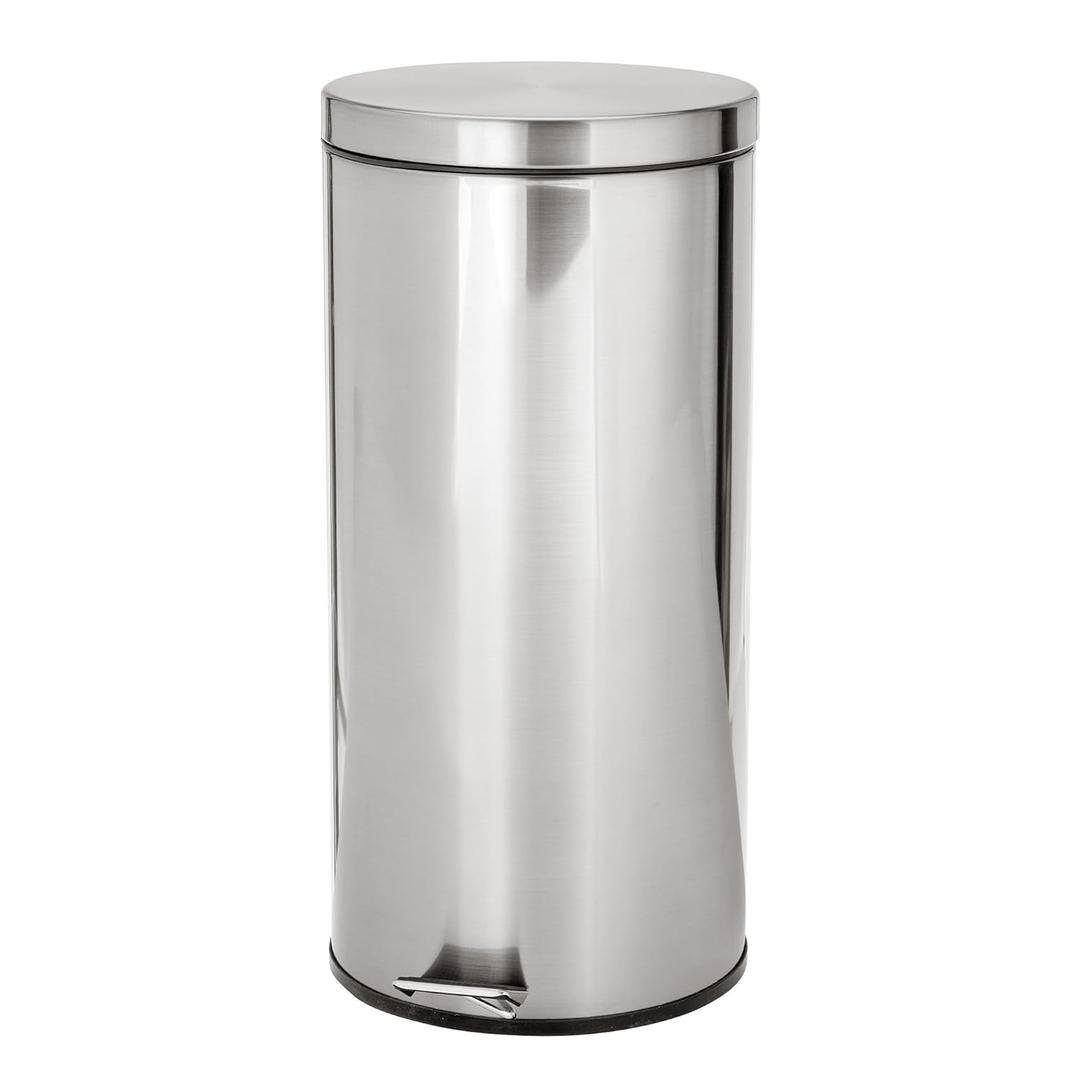 iDesign Steel 7.9 Gallon Kitchen Trash Brushed 30L Round Step Can (12 x 12 x 26)