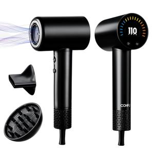 CONFU Hair Dryer, 110000 RPM Fast Drying Blow Dryer with Magnetic Diffuser and Concentrator, Professional Lightweight Ionic Hair Dryer for Women and Men (Black)