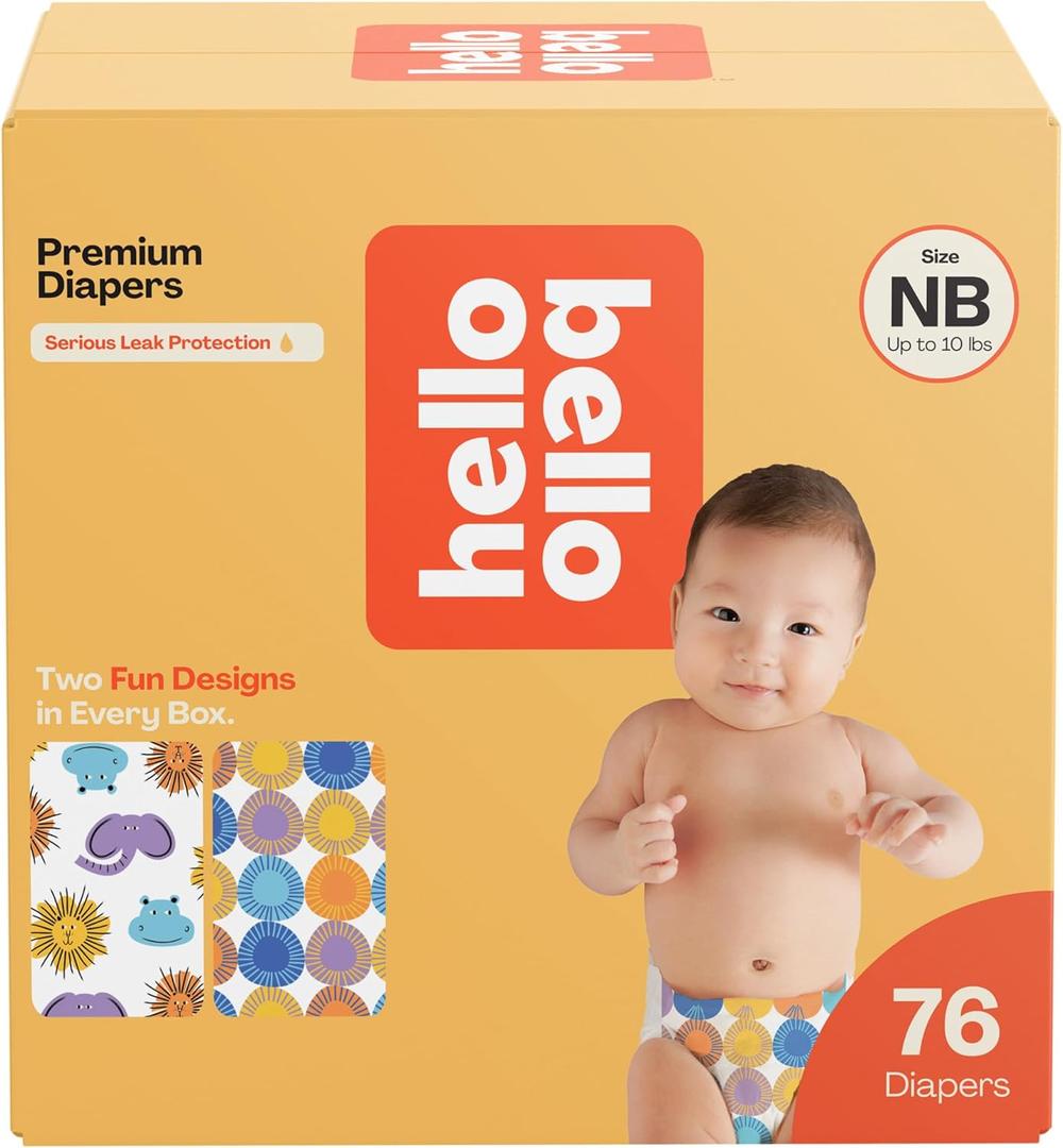 Hello Bello Premium Diapers Size NB, Safari Squad & Shine and Dandy Designs, 76ct Club Box