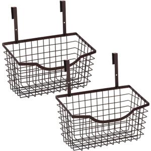 Nicunom 2 Pack Cabinet & Wall Mount Basket, Large Metal Wire Basket Wall Mount Hanging Basket Over Cabinet Door Organizer Bin Grid Storage Baskets for Home Kitchen Bathroom Pantry, Bronze