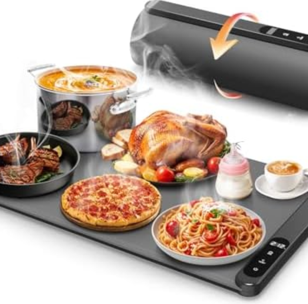 Food Warming Mat, Graphene Heating Warming Mat for Food, Portable Electric Warming Tray for Parties Buffet with 6 Hours Timer Setting, Roll Up Food Warmer Mat