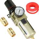 Hromee 1/2 Inch Compressed Filter Regulator Combo, Air Compressor Water Oil Trap Separator with Pressure Gauge, Semi-Auto Drain and Bracket
