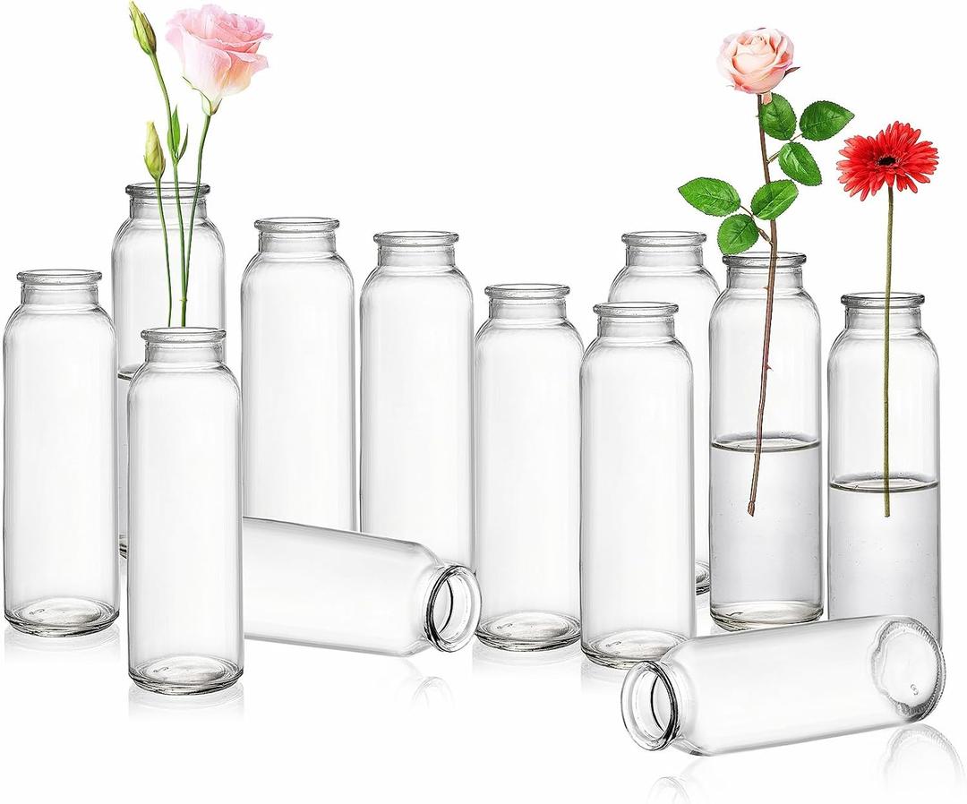 Lyellfe Set of 12 Glass Bud Vase, Clear Vases for Flowers, Small Vintage Floral Vase in Bulk for Centerpieces, Office, Dinning Table, Wedding Reception