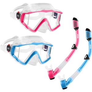 Aegend Snorkeling Gear for Adults Youth Kids, Snorkel Mask with Top Dry Valve - Panoramic View Anti-Leak and Anti-Fog with Mesh Bag for Snorkeling, Scuba Diving, Freediving & Swimming 2 PACK 