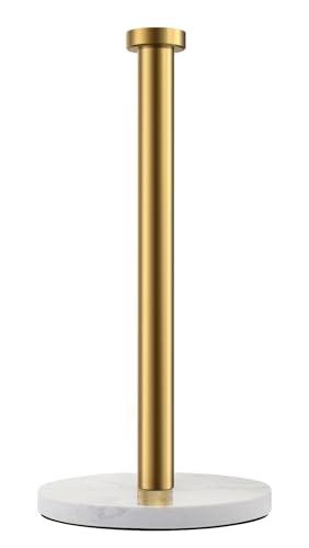 Gold Paper Towel Holder, Standing Paper Towel Holder with Weighted Marble Base for Kitchen Bathroom, Countertop Marble Paper Towel Roll Holder for Standard or Jumbo-Sized