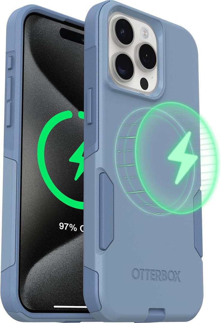 OtterBox iPhone 15 Pro MAX Commuter Series Case - MagSafe Edition - Blue, Slim & Tough, Pocket-Friendly, with Port Protection - Crisp Denim