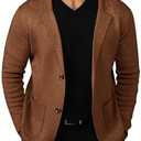 Mens Cardigan Sweater Knit Blazer Suit Jacket Casual Two Button Lightweight Sport Coat with Pockets Brown XL