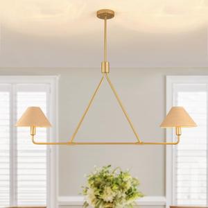 46”Gold Linear Chandelier Rattan Dining Room Light Fixtures Over Table Boho Kitchen Island Lighting Coastal Brass Chandeliers for Dining Room，Kitchen（Minimalist bi-conical Design）