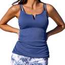 Summer Mae Tankini Swimsuits for Women 2026 Bathing Suits Top Ruched Two Piece Tummy Control V-Wire Modest Swim Suits (Blue, M)