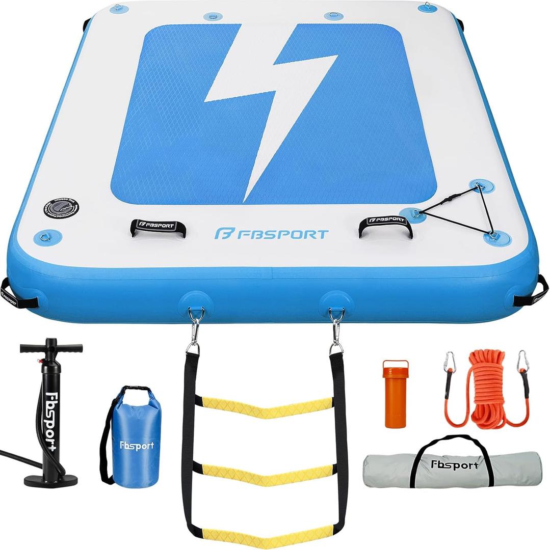 FBSPORT Inflatable Floating Dock, 10ft 8ft 6ft Inflatable Air Dock Platform for Lake Floating Island Raft with Non-Slip Surface, Inflatable Water Floating Dock Mat for Pool Beach Ocean (10x8x0.5 ft)
