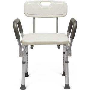 Medline Premium Shower Chair with Back & Padded Armrests, 350 lb Capacity
Height Adjustable, Heavy Duty White Bath Bench with Back and Slip Resistant Feet For Safety and Comfort, Tool-Free Assembly