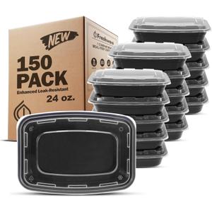 Freshware Meal Prep Containers [150 Pack] 1 Compartment with Lids, Food Storage Containers, Bento Box, BPA Free, Stackable, Microwave/Dishwasher/Freezer Safe (24 oz)