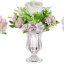 Glasseam Glass Vases for Decor, Small Compote Vase Set of 3, Ribbed Flower Vases for Centerpieces, Fluted Clear Crystal Pedestal Vase for Wedding Table Decorations, 5.7in