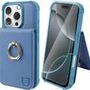 VANAVAGY Compatible for iPhone 16 Pro Max Wallet Case with Credit Card Holder Coin Pocket [360 Rotation Ring Kickstand], PU Leather Magnetic Clasp Flip Phone Cover for Women Men 6.9 Inch,Blue