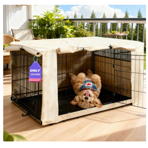 HiCaptain Dog Crate Cover 36.0" L x 23.0" W x 25.0" H with Breathable Mesh, Durable Heavy Duty Kennel Cover, Dual Zippered Panels, Windproof Waterproof UV-Resistant(Beige)
