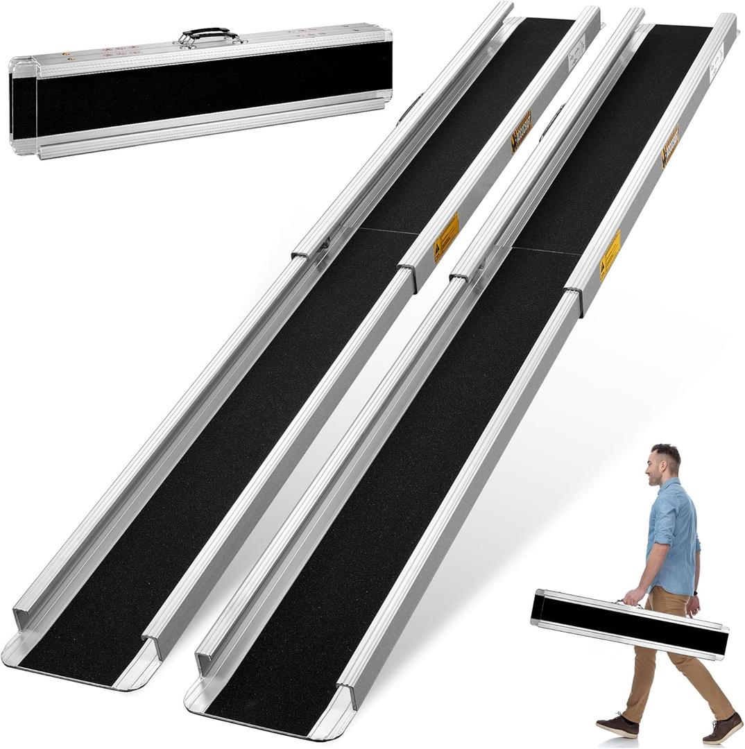 6FT Portable Wheelchair Ramp, 72"L x 7.2"W Aluminum Ramps for Wheelchairs for Home, 1200LBS Capacity Telescopic Non-Skid Threshold Handicap Wheel Chair Ramp for Doorways, Stairs, Steps, 2 Pack (6FT Using Height 6-18 inch)
