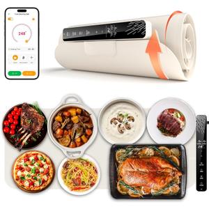 Monteka Warming Mat for Food 37"×15", Electric Warming Trays with APP & Button Control, Silicone Fast Heating Mat for Countertop, Rollable Dishwasher Safe Food Warmer for Parties Buffets Home Travel