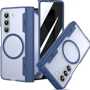 VEGO Case for Galaxy Z Fold 5, Compatible with MagSafe, with [Hinge Protection][Tempered Glass Privacy Screen Protector], Magnetic Anti-Spy Shockproof Clear Cover for Samsung Galaxy Z Fold 5 - Blue