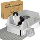 TENTIZON Stainless Steel Cat Litter Box, XL Large Metal Kitty Litterbox with High Side Lids, Litter Mat, Scooper for Big Cats, Kittens, No Odor, No Mess, Leak Proof, Easy Clean, Non Stick
