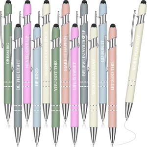 Zonon 12 Pcs Inspirational Pens Bulk Motivational Ballpoint Pen with Stylus Tip Inspirational Graduation Gifts for Teacher Coworkers School Office Supplies Black Ink(Morandi,Motivational Style)