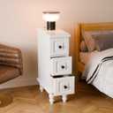 Solid Wood End Table, White Narrow Side Table with Drawers, Small Nightstand Skiny Beside Table for Small Space, Living Room, Bedroom, 8" Width, 7.9x15x23.6 In