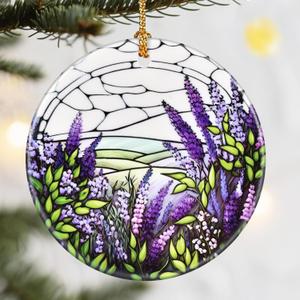 Christmas Ornaments, Dodosky 2.8in Ceramic Lavender Flower Ornament, Xmas Decor, Christmas Tree Ornaments, Xmas Decorations for Tree, Holiday Ornament, Lavender Flower Gifts, Gifts for Women, Mom