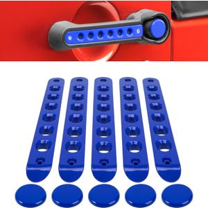 E-cowlboy Grab Handle Inserts Cover+Push Button Knobs Cover Trim for Jeep Wrangler JK JKU Sahara Rubicon Unlimited 2007-2018 Exterior Door Handle Decoration Accessories Aluminum (Blue)