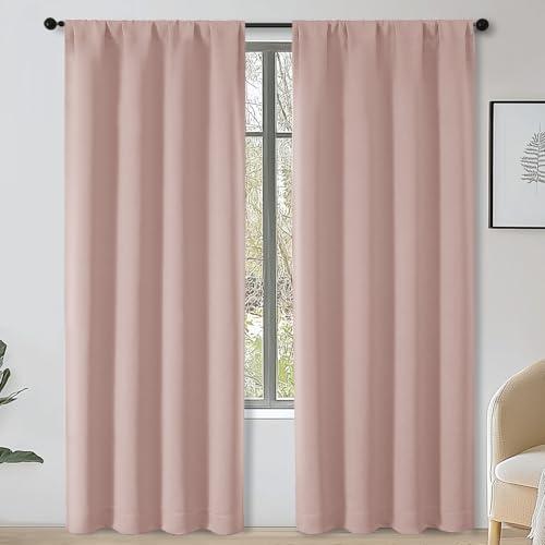 OWENIE Sally Blush Pink Blackout Curtains for Bedroom 72 Inch Length 2 Panels Set, Solid Thermal Insulated Room Darkening Rod Pocket Window Treatment Drapes, W40 x L72 Inch, Blush