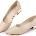 Women's Chunky Closed Toe Low Block Heels Work Pumps Comfortable Dress Wedding Shoes for Party Office, Nude, Size 9
