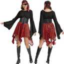Pirate Costume Women Renaissance Shirt Dress with Head Scarf Halloween Pirate Queen Outfit, XL