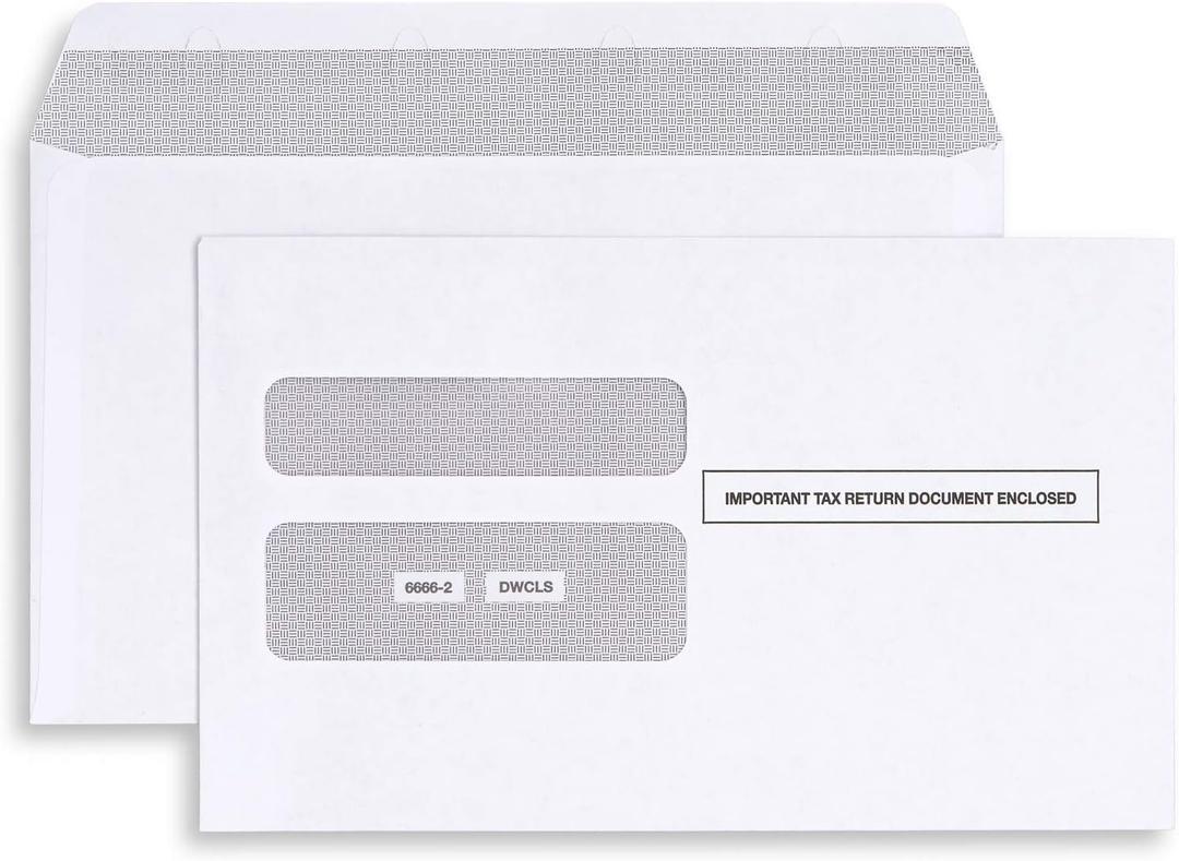 50 W2 Envelopes, Self Seal, Double Window Security Envelopes Designed for Printed W2 Laser Forms from QuickBooks Desktop and Other Tax Software, 5 5/8 x 9, 50 Form Envelopes